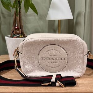 Coach Ivory Crossbody Bag with Black and Red Strap